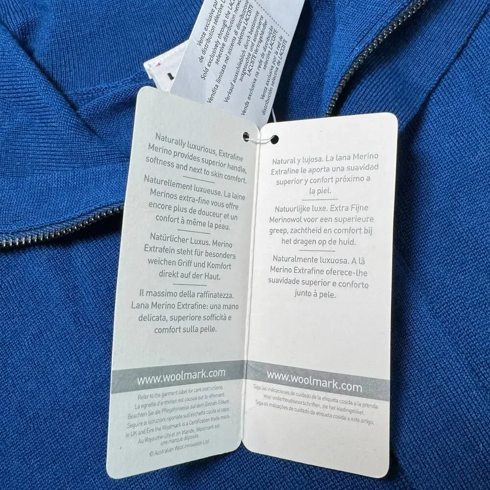 Lacoste Blue Merino Wool 1/4 Zip Pullover Sweater Size 4 Small Classic Preppy